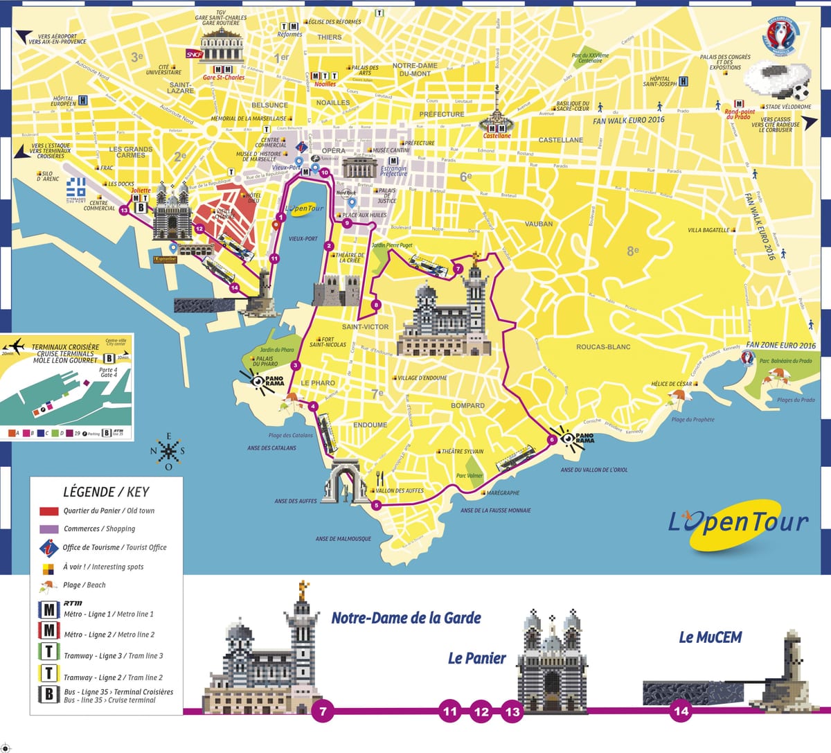Marseille hop sa hop-off bus ruta ng mapa