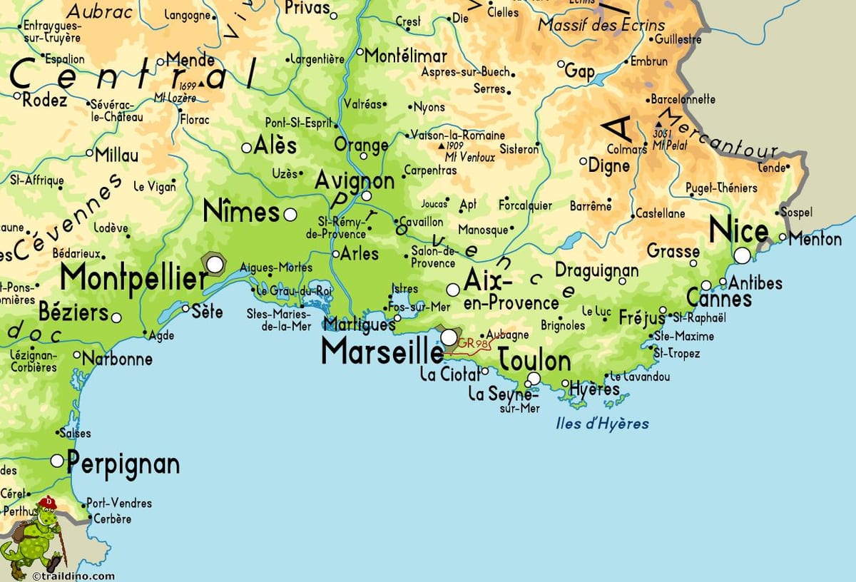 mapa ng Marseille at mga nakapaligid na lugar