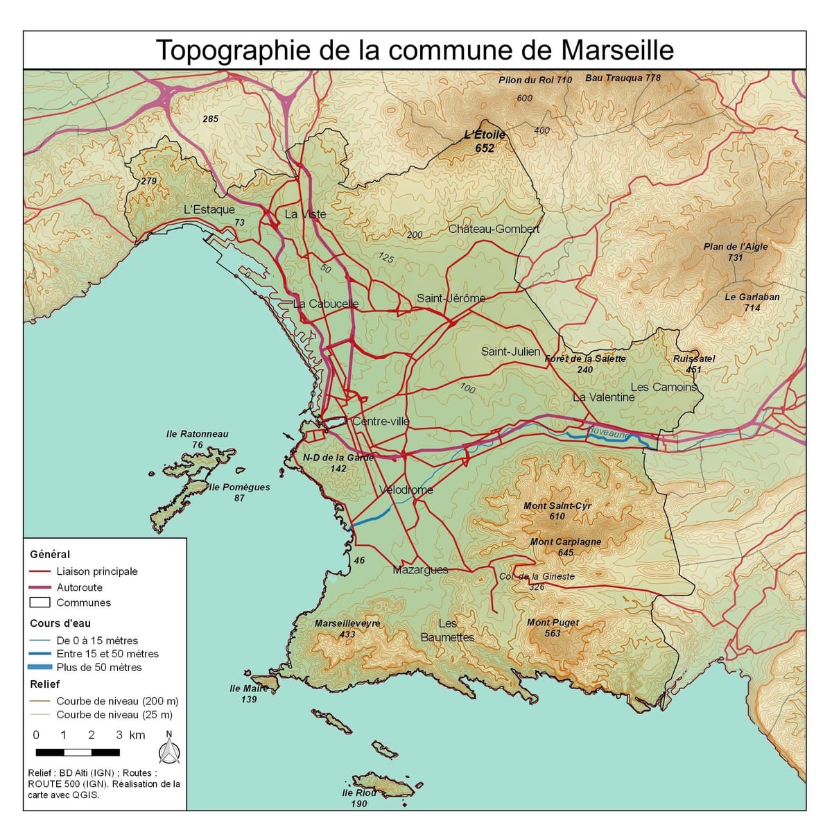topographic mapa ng Marseille