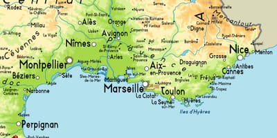 Mapa ng Marseille at mga nakapaligid na lugar